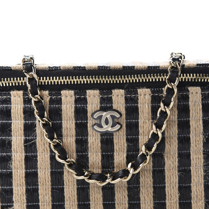 Chanel Raffia Jute Striped Small Vanity Case With Chain Black Beige 11 of 11