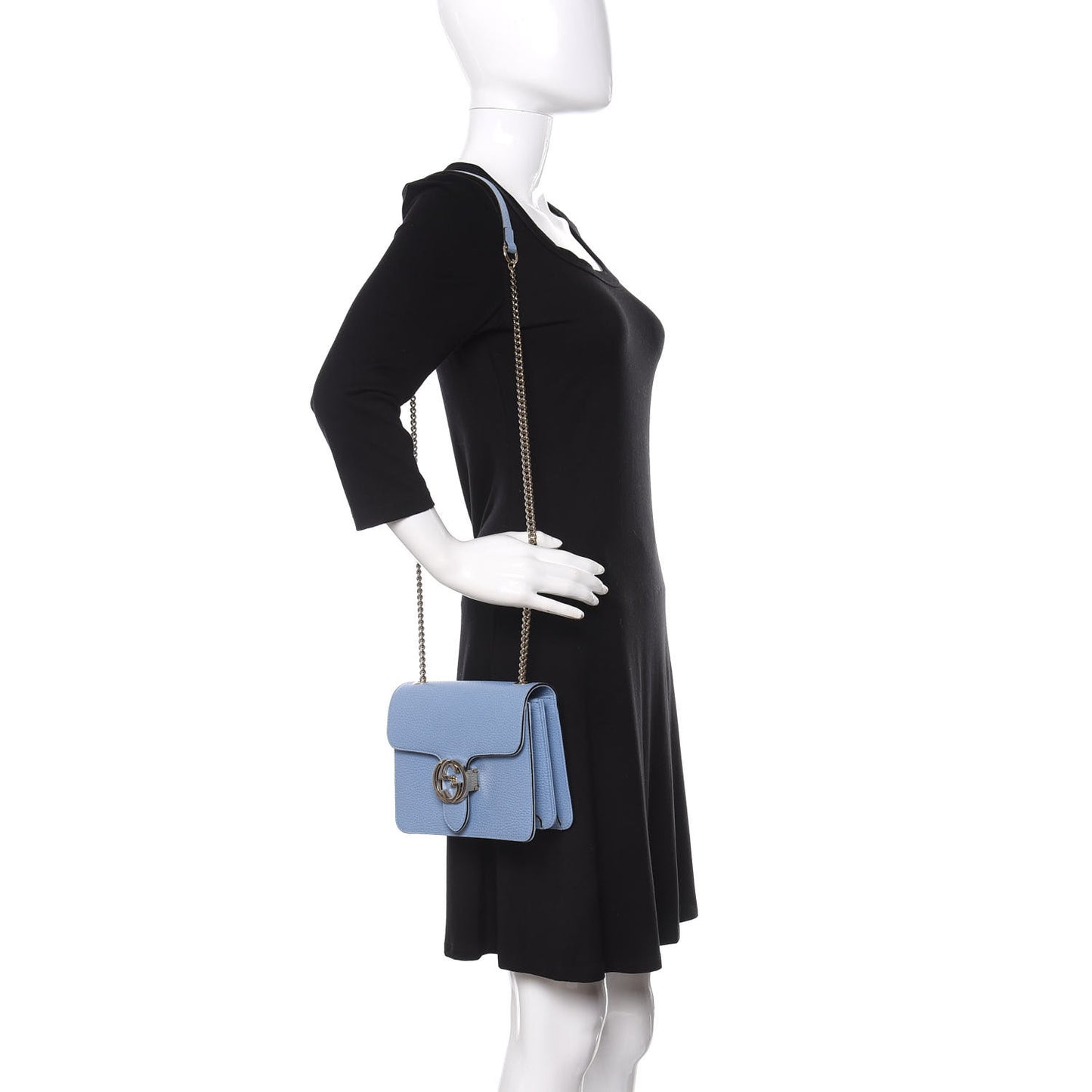 Dollar Calfskin Small Interlocking G Shoulder Bag Mineral Blue