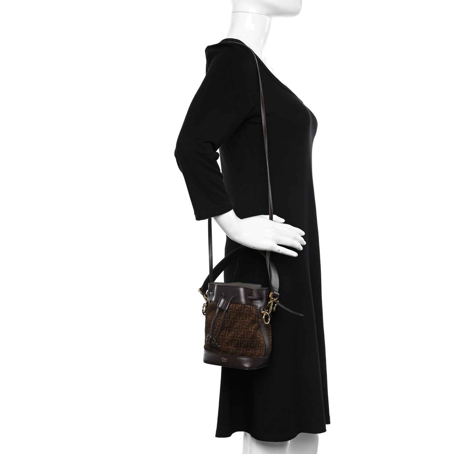 Fendi Suede Vitello King F is Fendi Micro FF Mini Mon Tresor Bucket Bag Sigaro Marrone Ebano 2 of 11