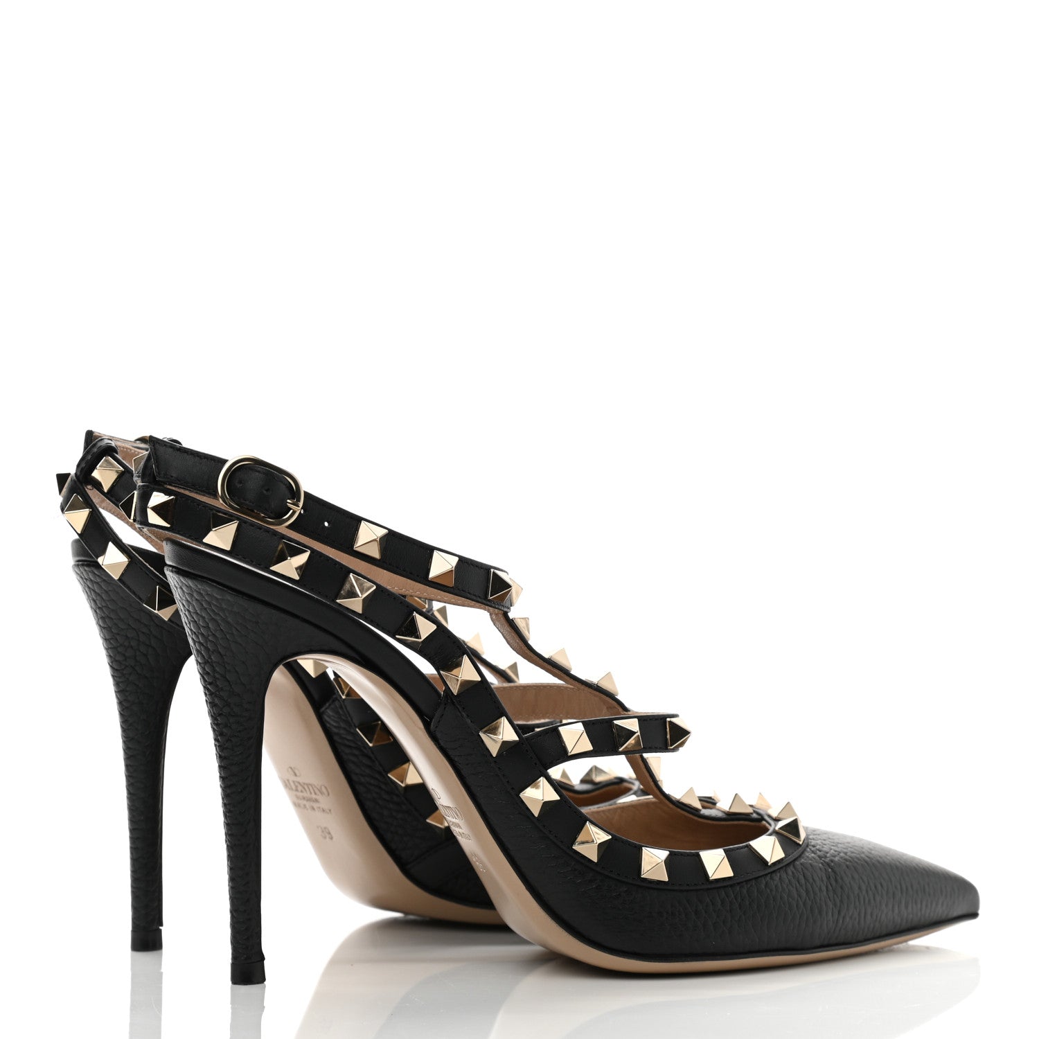 Valentino Garavani Pebbled Calfskin Rockstud Ankle Strap Pumps 39 Black 4 of 13