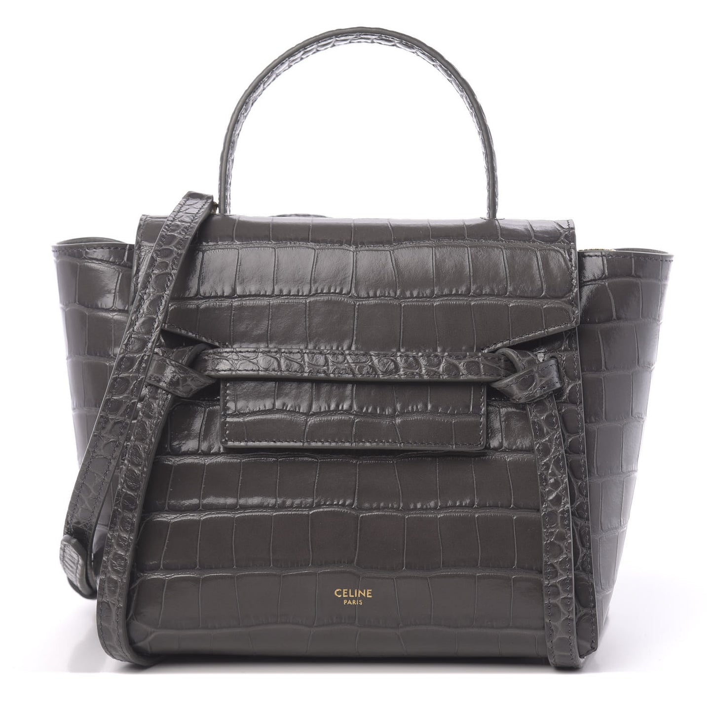 Calfskin Crocodile Embossed Nano Belt Bag Grey