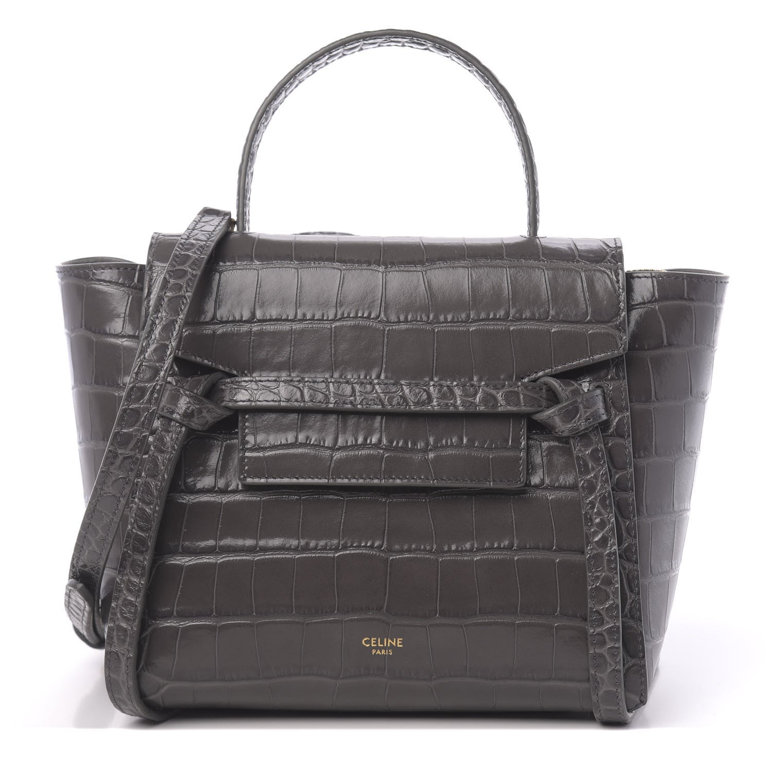 Celine Calfskin Crocodile Embossed Nano Belt Bag Grey 1 of 10
