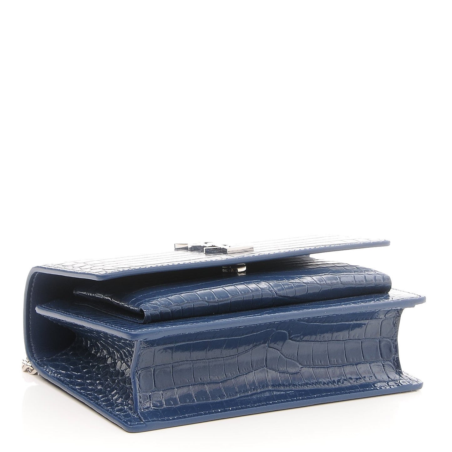 Calfskin Crocodile Embossed Monogram Sunset Chain Wallet Denim