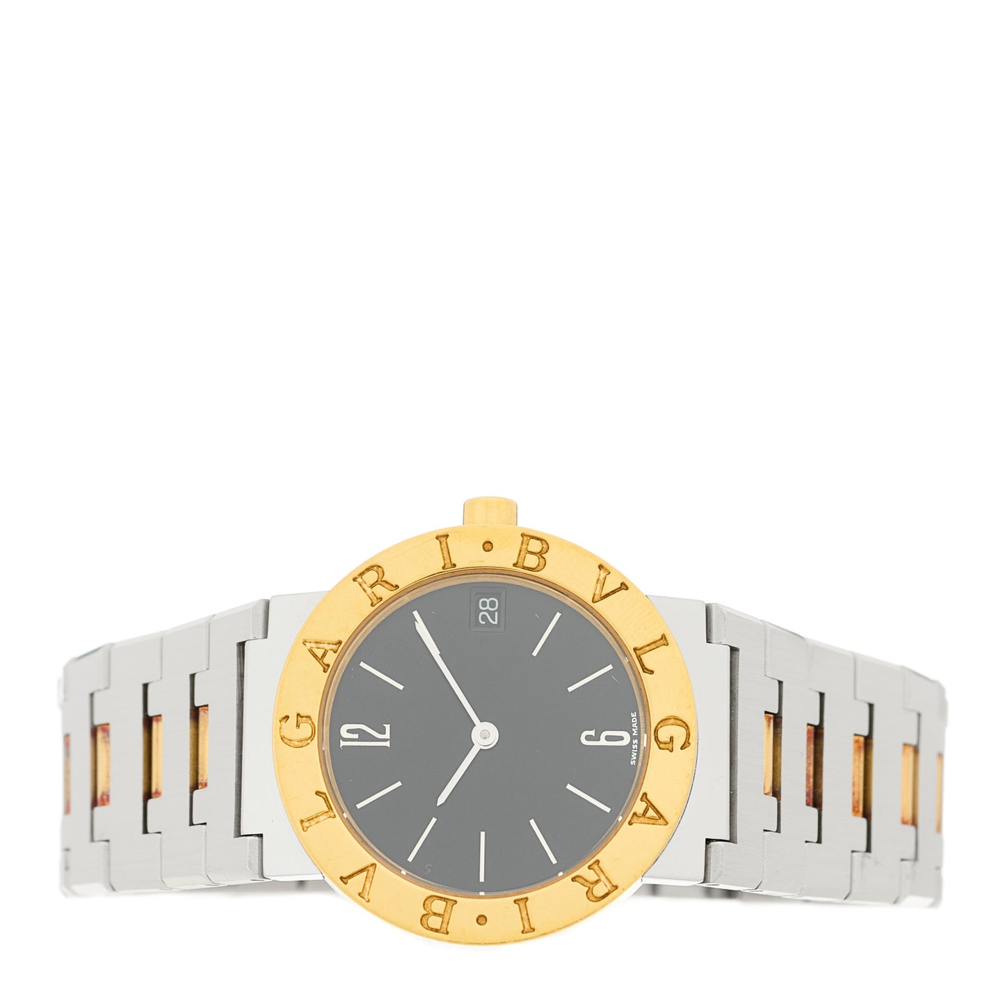 Stainless Steel 18K Yellow Gold 30mm Quartz Watch Black