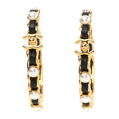 Chanel Lambskin Pearl More Is More CC Chain Hoop Earrings Gold Black 1 of 4