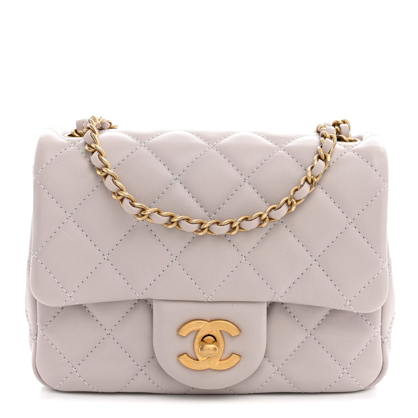 Lambskin Quilted CC Pearl Crush Mini Flap Light Purple
