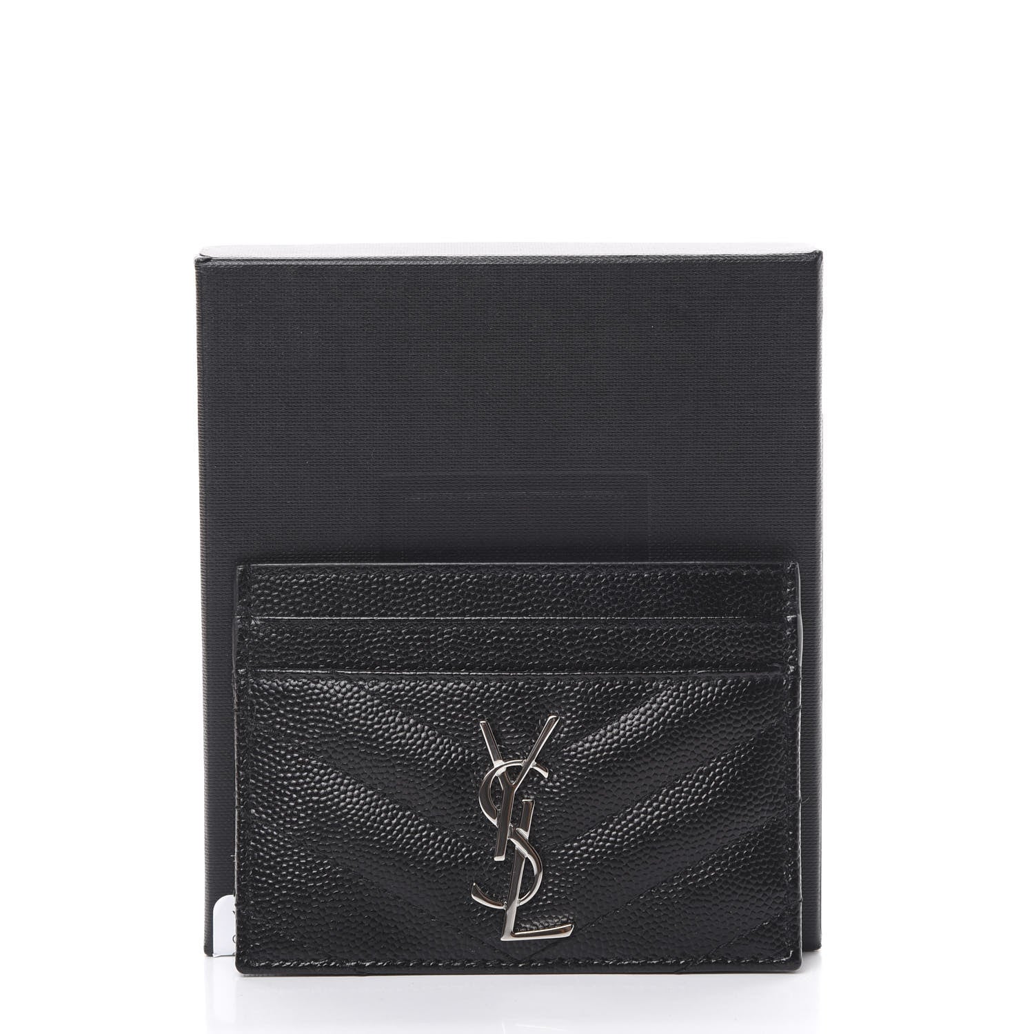 Saint Laurent Grain De Poudre Matelasse Chevron Monogram Credit Card Case Black 7 of 7
