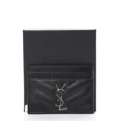 Saint Laurent Grain De Poudre Matelasse Chevron Monogram Credit Card Case Black 7 of 7