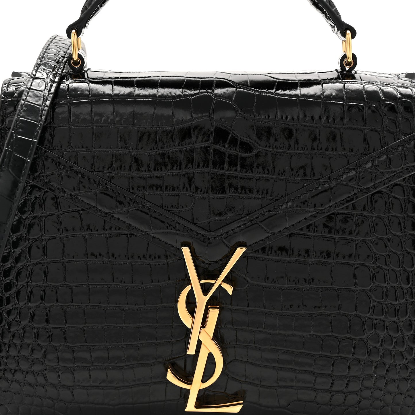 Calfskin Crocodile Embossed Mini Classic Monogram Cassandra Top Handle Black