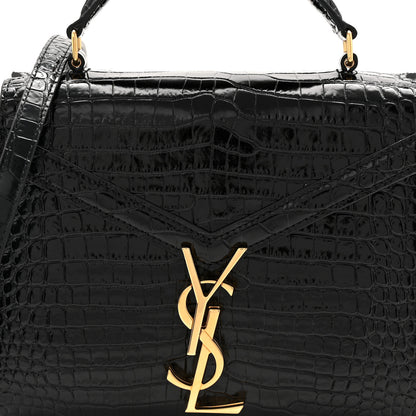 Saint Laurent Calfskin Crocodile Embossed Mini Classic Monogram Cassandra Top Handle Black 7 of 9