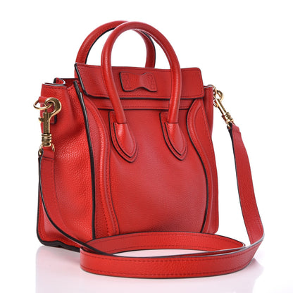 Celine Drummed Calfskin Nano Luggage Coquelicot 3 of 9