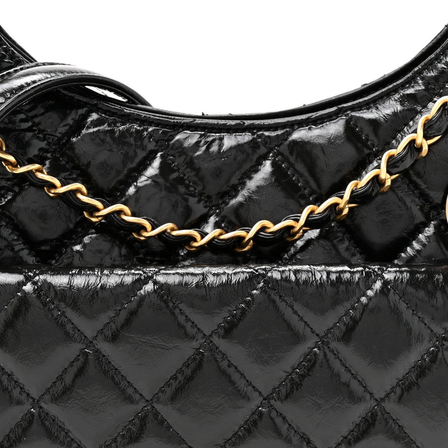 Chanel Shiny Crumpled Calfskin Quilted Wavy CC Hobo Black 8 of 10