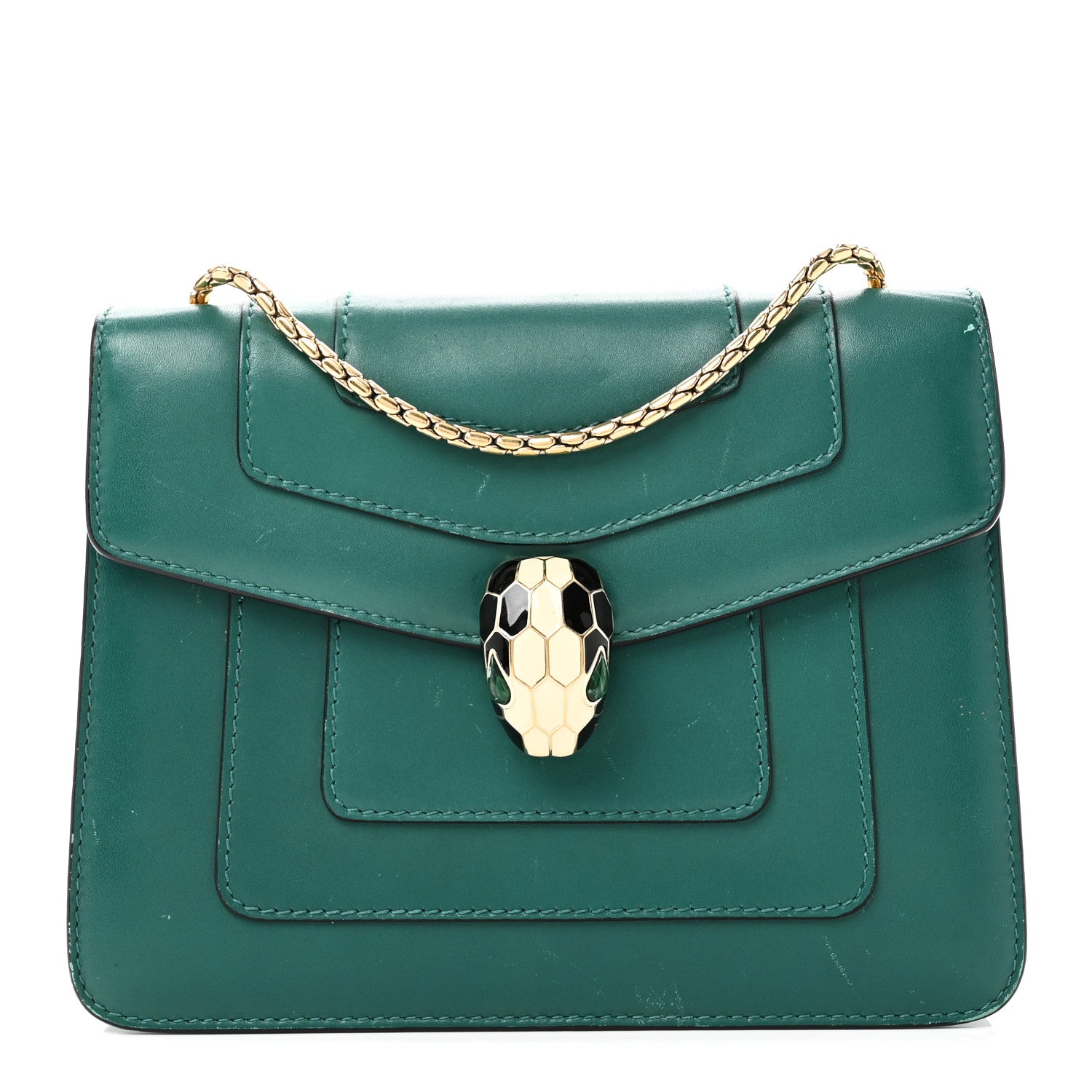 Bulgari Calfskin Small Serpenti Forever Snake Strap Crossbody Bag Emerald Green 1 of 8