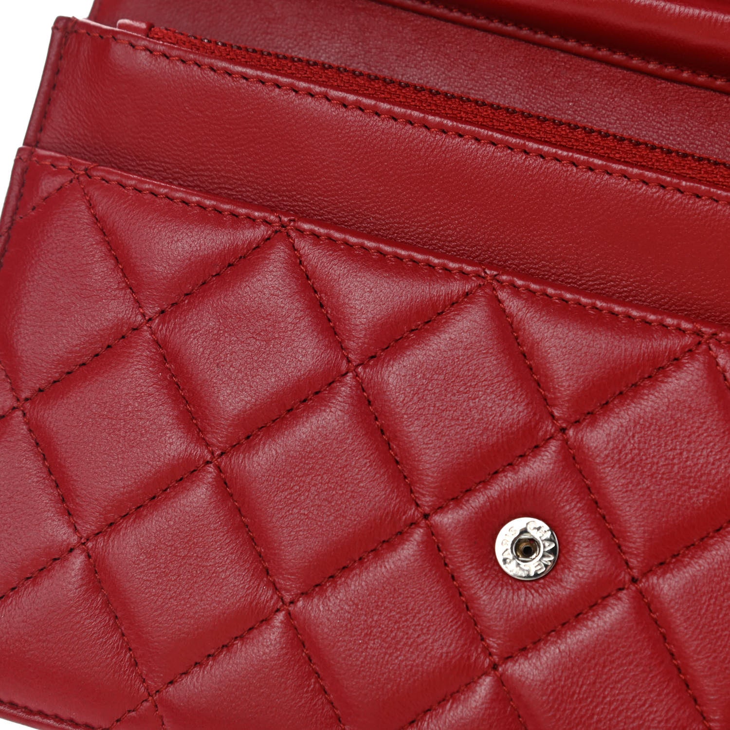 Chanel Lambskin Quilted Wallet on Chain WOC Red 13 of 14
