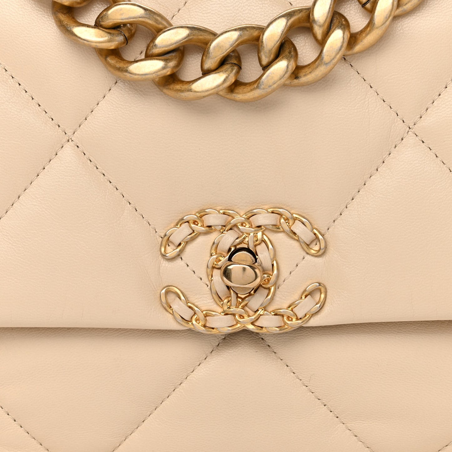 Goatskin Quilted Large Chanel 19 Flap Beige