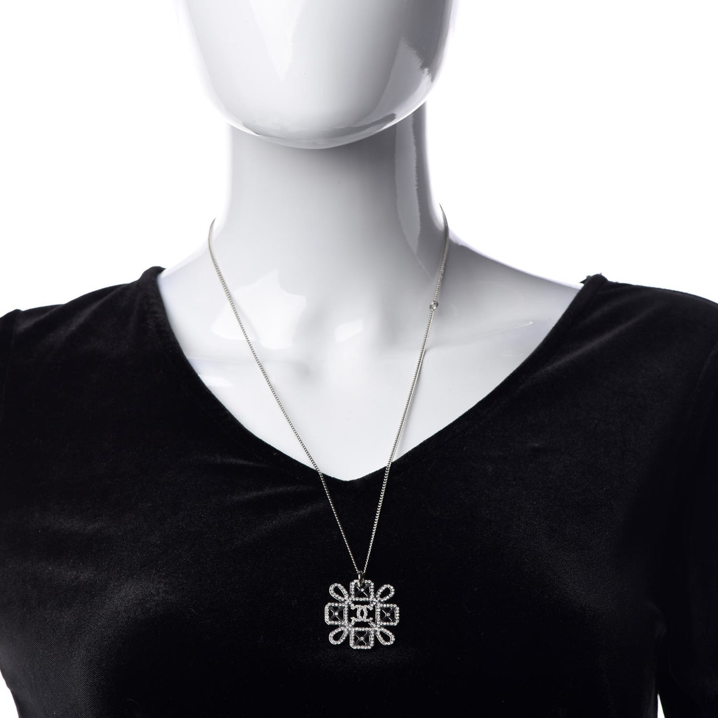 Crystal Strass Cross CC Necklace Silver