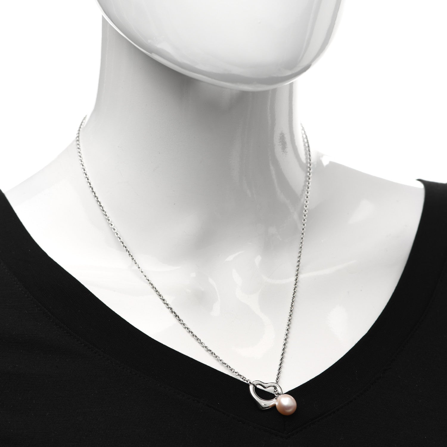 Tiffany Sterling Silver Pink Pearl 9-9.5mm Elsa Peretti Open Heart Lariat Necklace 2 of 5