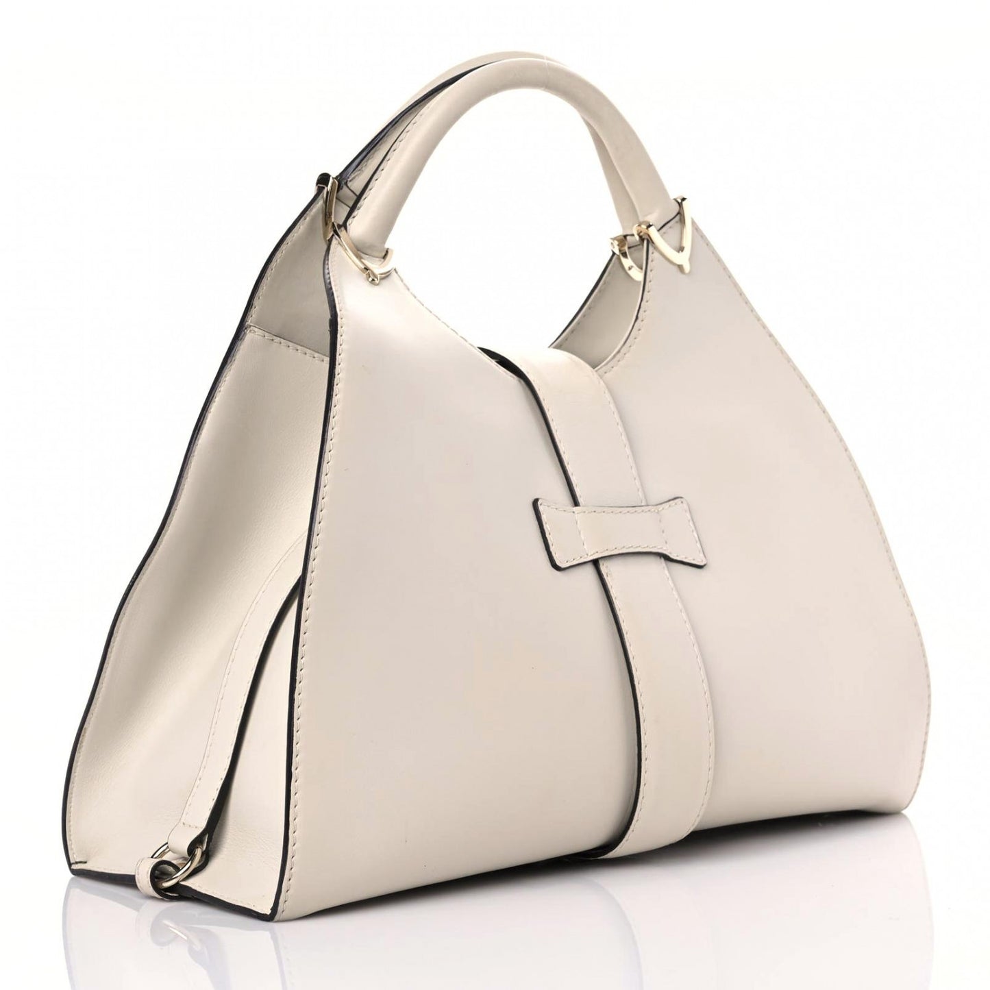 Calfskin Medium Stirrup Top Handle Bag White