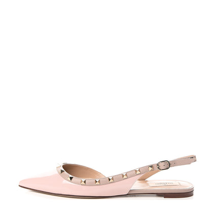 Valentino Garavani Patent Rockstud Slingback Flats 40.5 Water Rose Poudre 1 of 9