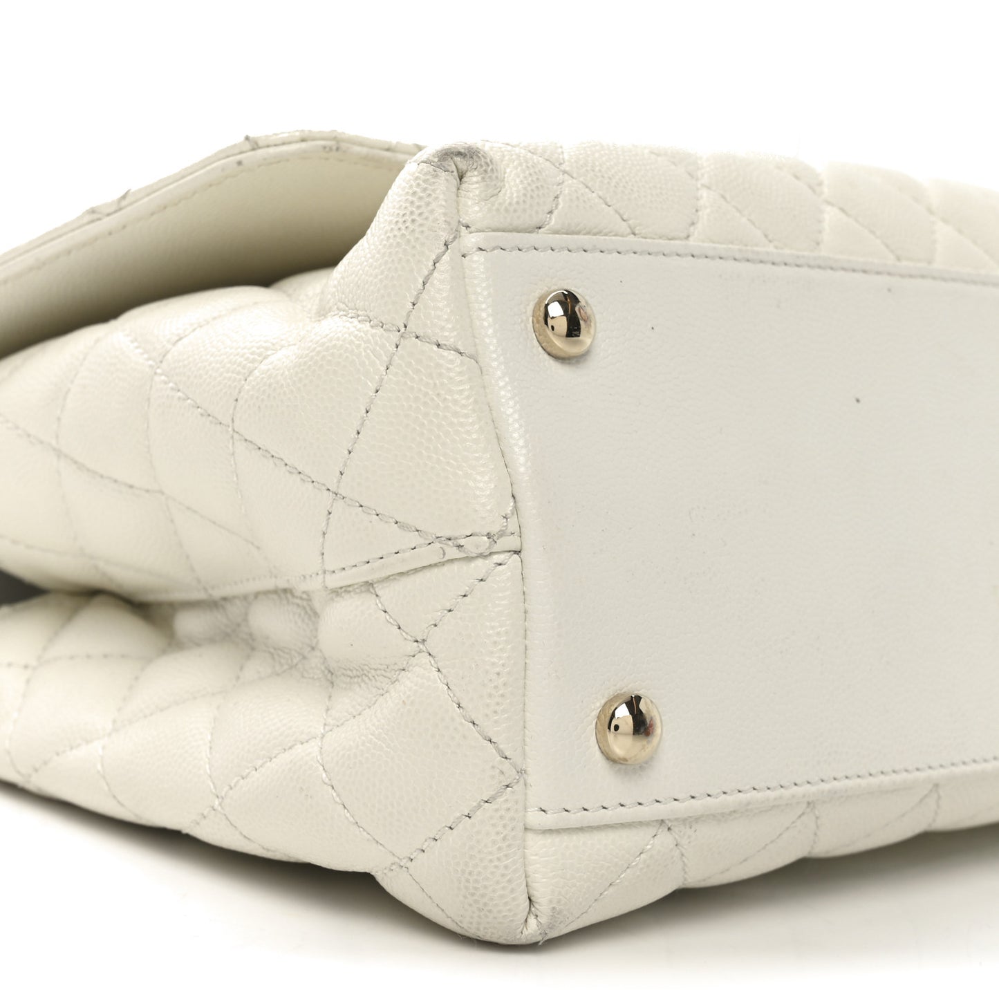 Caviar Quilted Small Coco Handle Flap White
