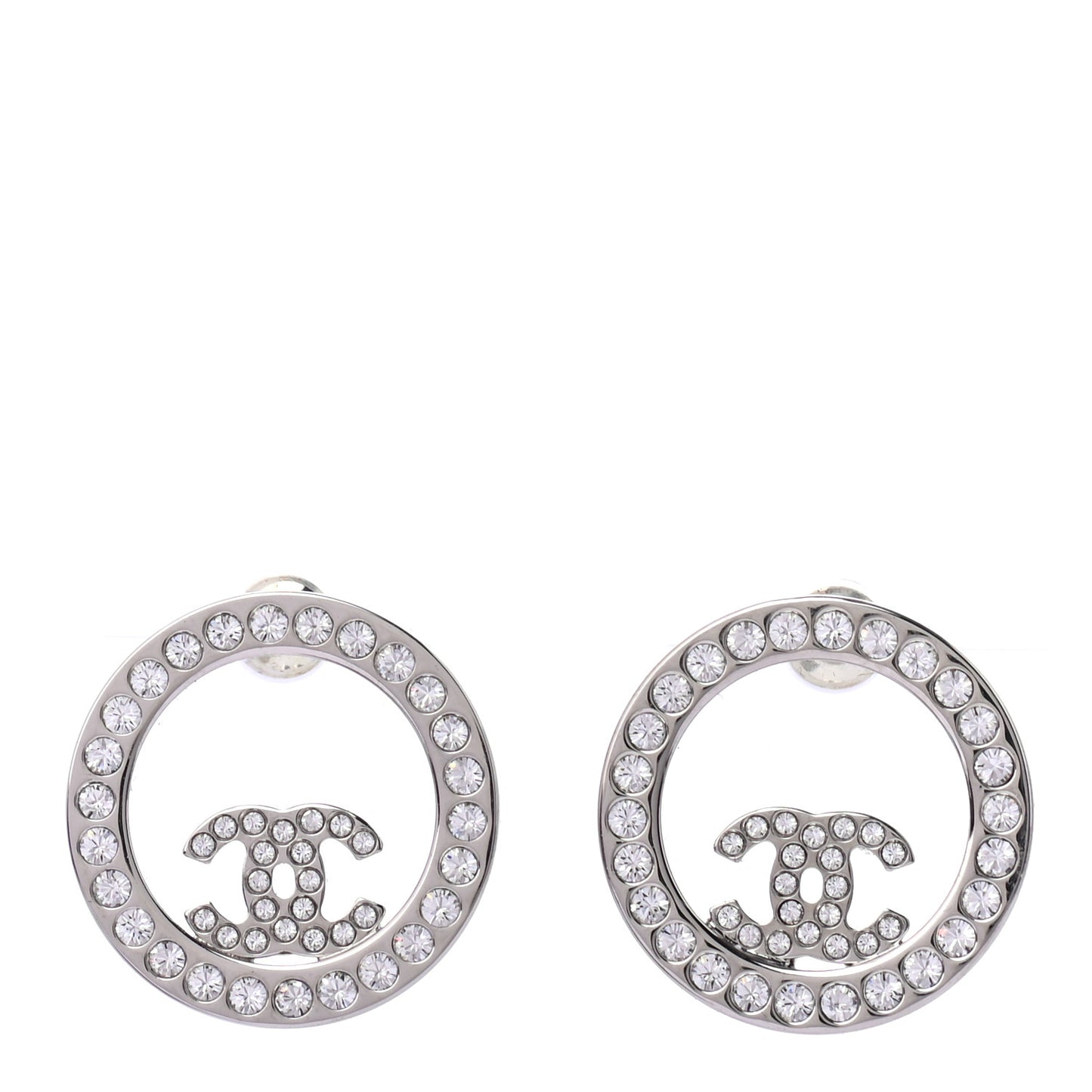 Crystal CC Round Earrings Silver