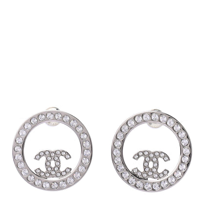 Chanel Crystal CC Round Earrings Silver 1 of 4