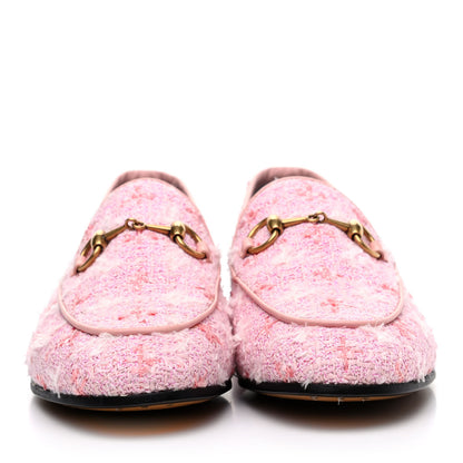 Gucci Wool Tweed Horsebit Womens Jordaan Loafers 36 Pink White Perfect Pink 2 of 8