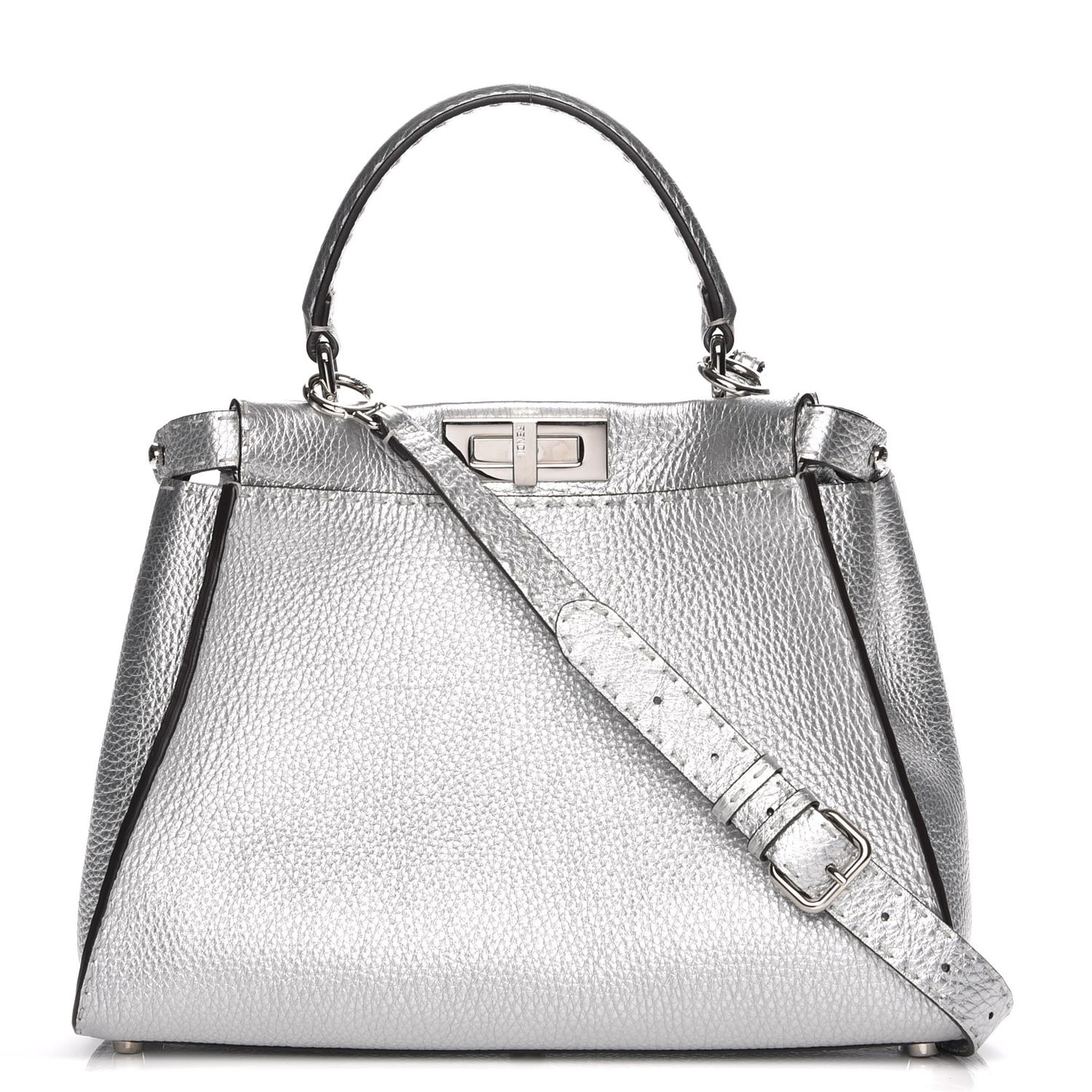 Cuoio Romano Lux Selleria Medium Peekaboo Iconic Satchel Argento