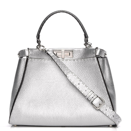 Fendi Cuoio Romano Lux Selleria Medium Peekaboo Iconic Satchel Argento 1 of 7