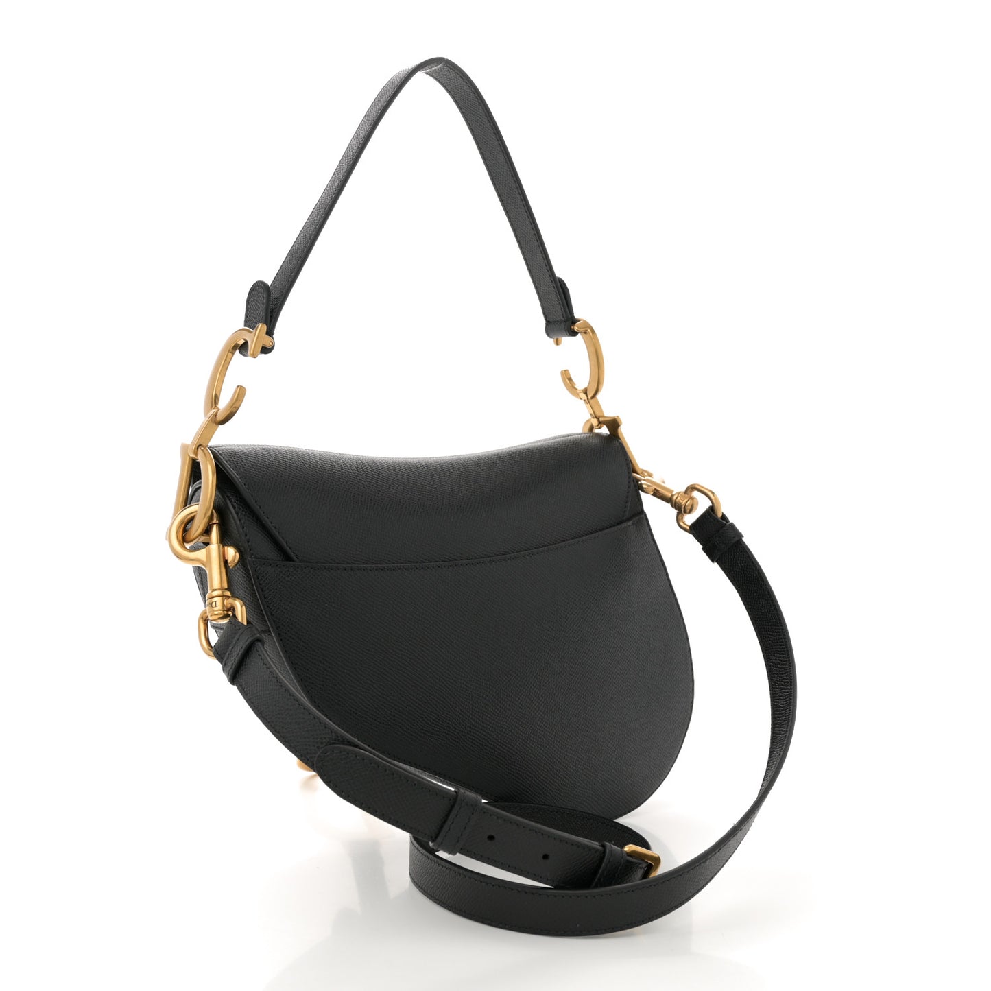 Grained Calfskin Saddle Bag With Strap Black