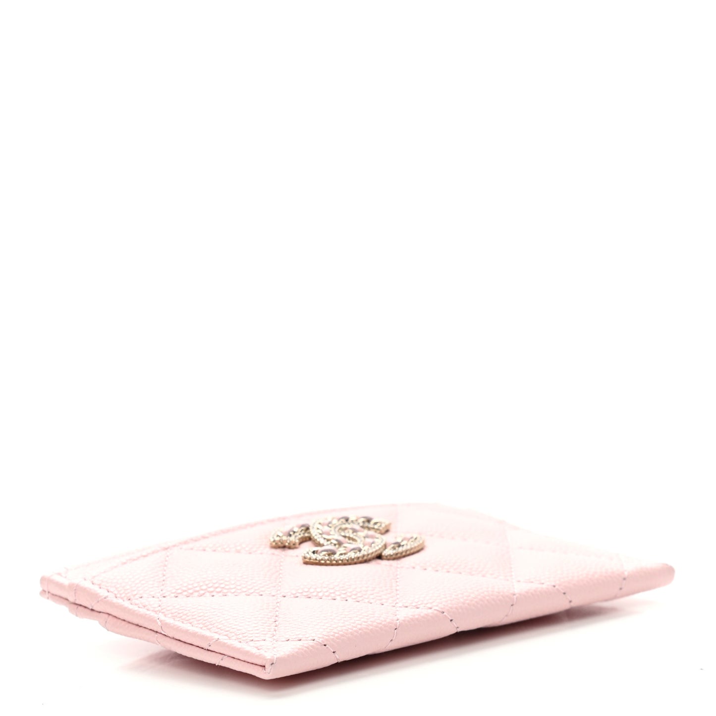 Caviar Quilted Crystal Card Holder Pink