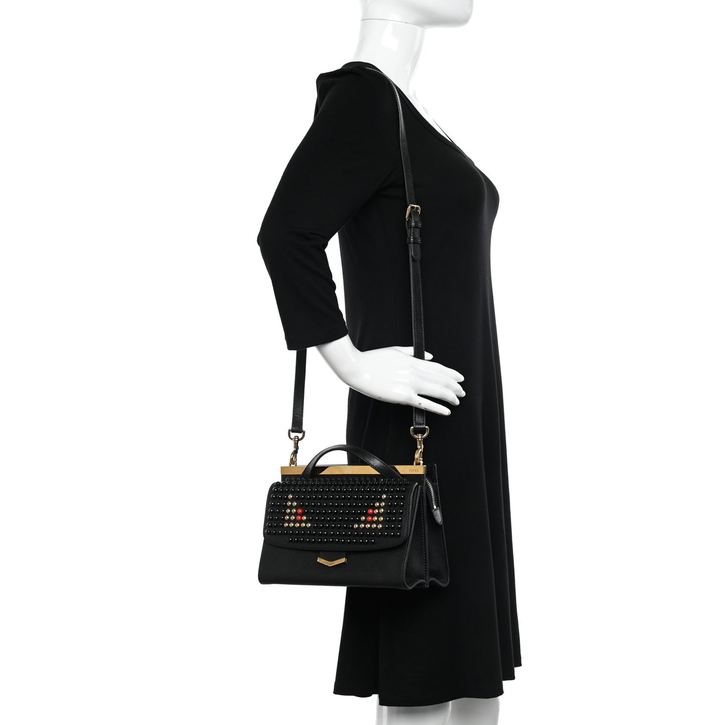 Vitello Elite Studded Monster Mini Demi Jour Shoulder Bag Black