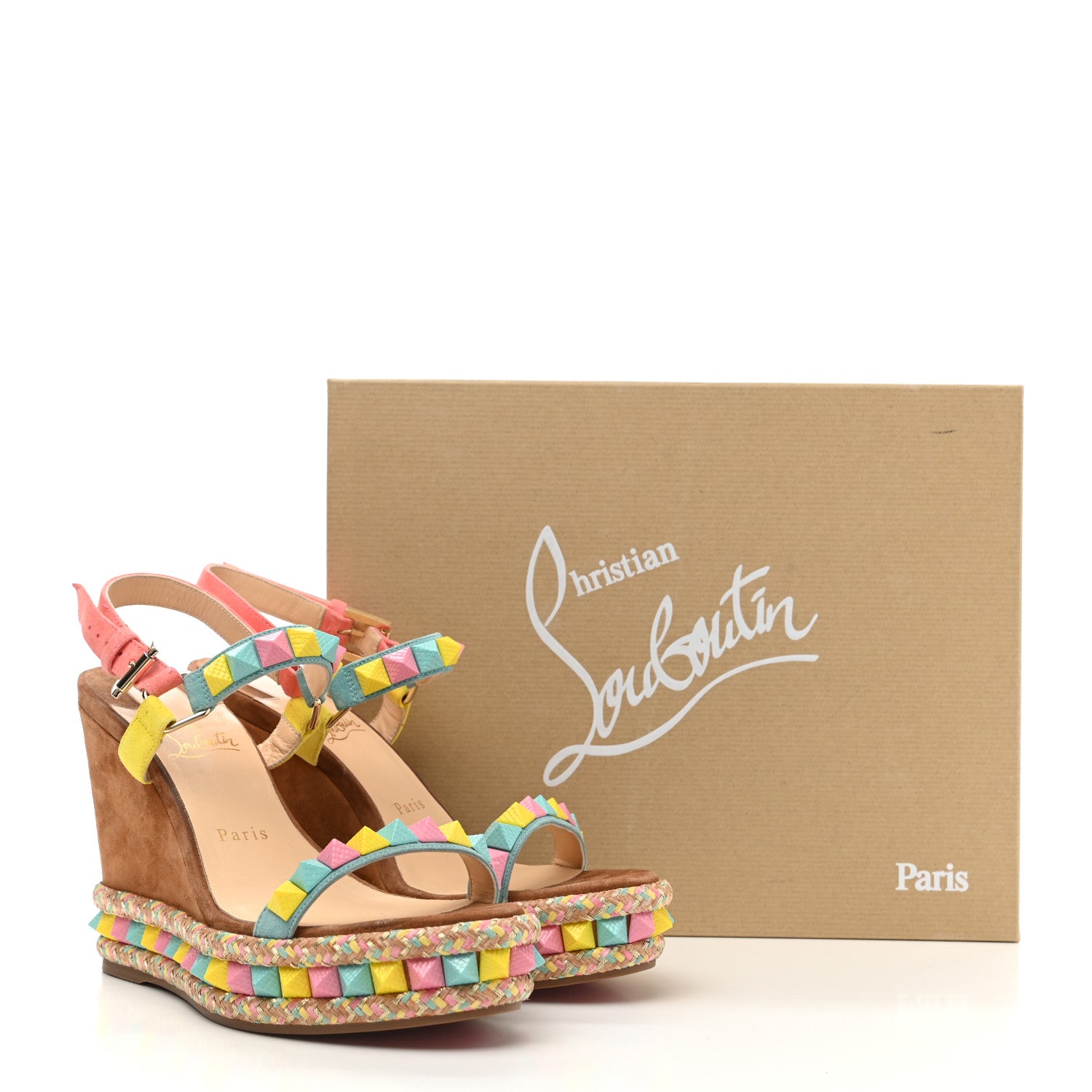 Christian Louboutin Veau Velours Pyraclou 110 Wedge Sandals 38 Biscotto 8 of 8