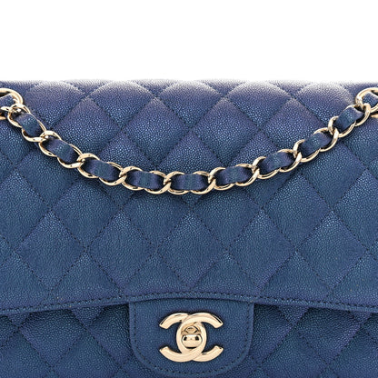 Chanel Iridescent Caviar Quilted Medium Double Flap Dark Blue 8 of 11
