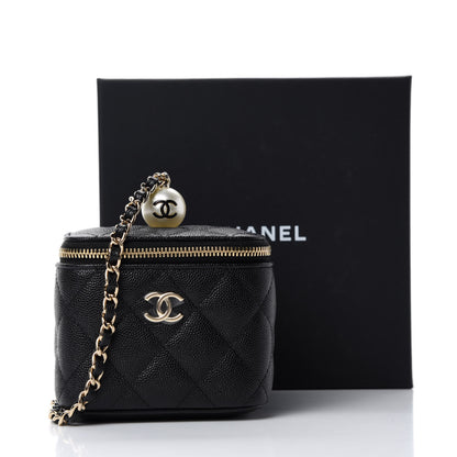 Chanel Caviar Quilted Mini Pearl On Top Vanity Case With Chain Black 11 of 11
