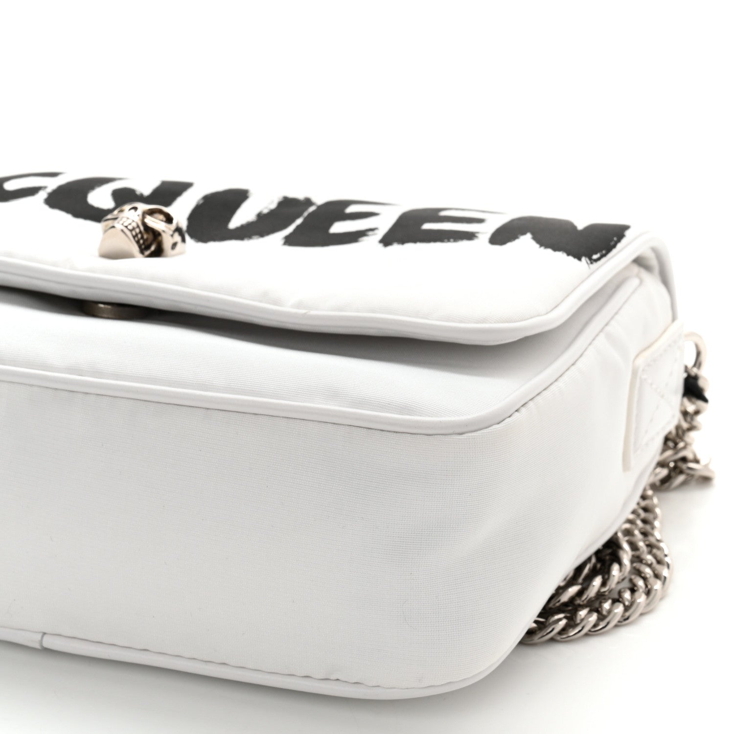 Alexander McQueen Nylon Graffiti Skull Small Crossbody Bag White Black 10 of 10