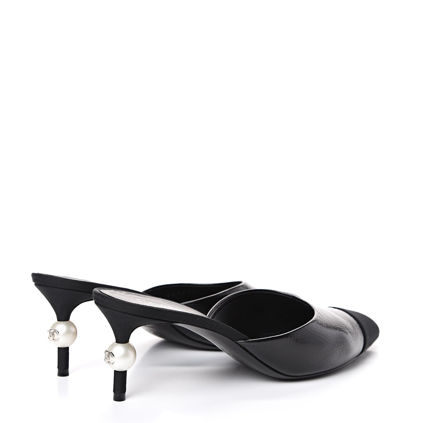 Patent Grosgrain Cap Toe Pearl Mule 39 Black