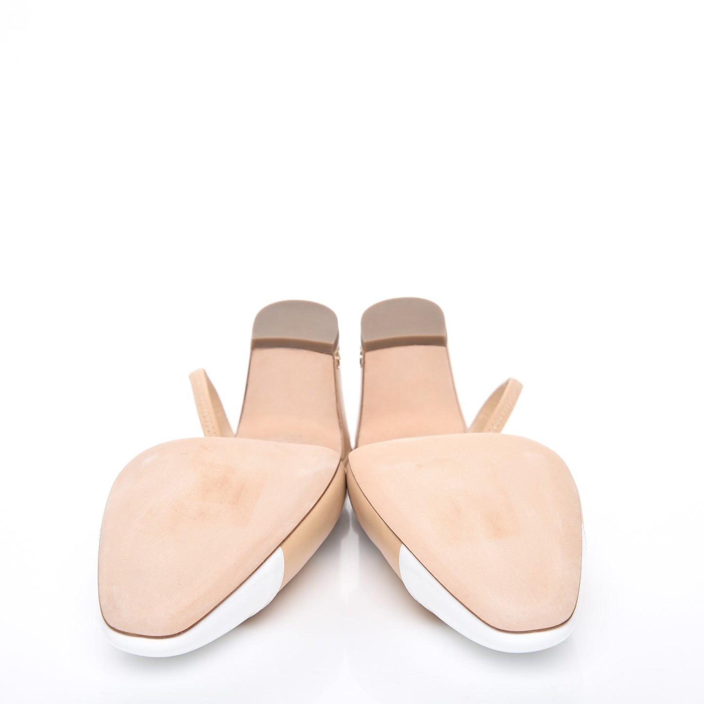 Lambskin Patent Cap Toe CC Slingback Sandals 41 Beige White