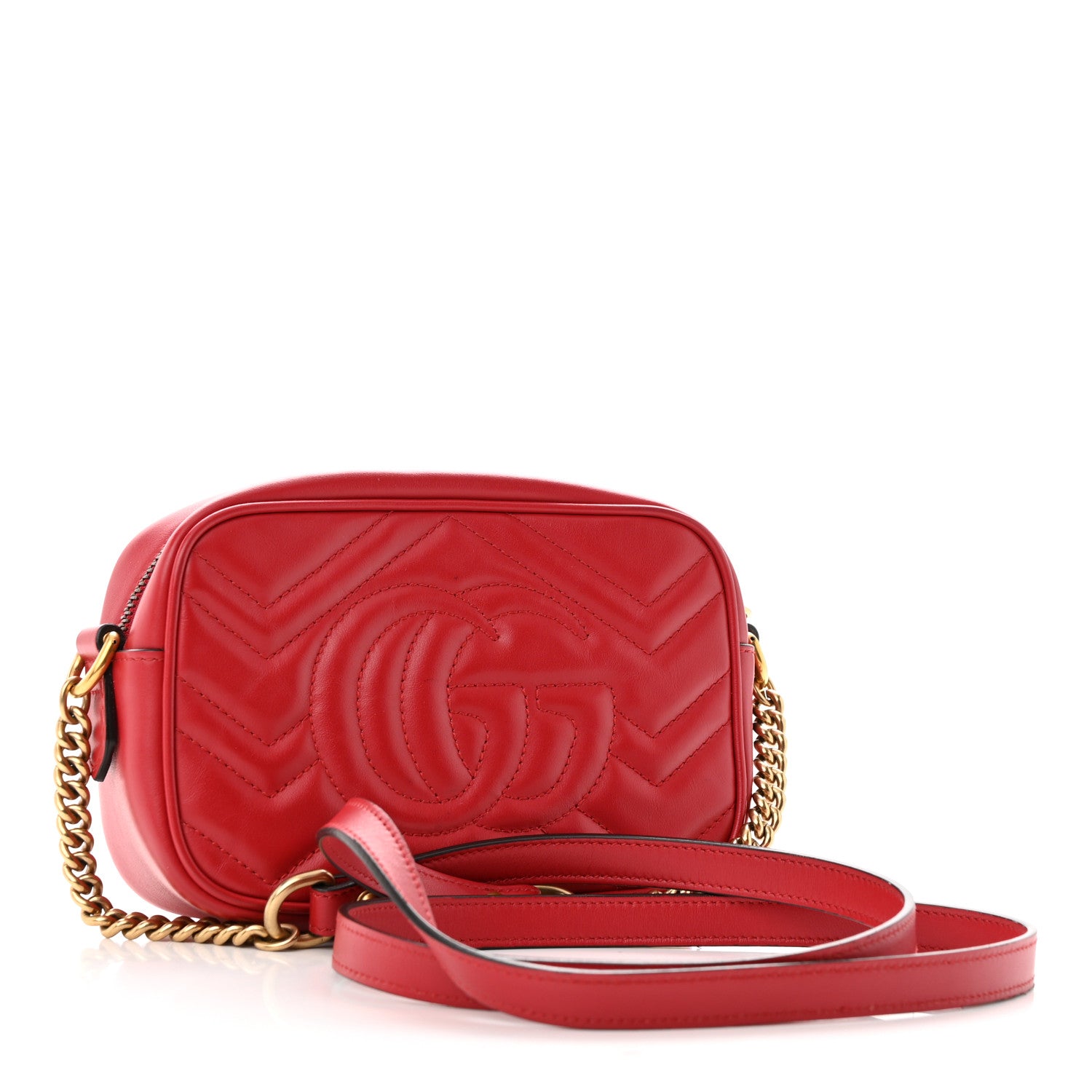 Gucci Calfskin Matelasse Mini GG Marmont Chain Shoulder Bag Hibiscus Red 3 of 10