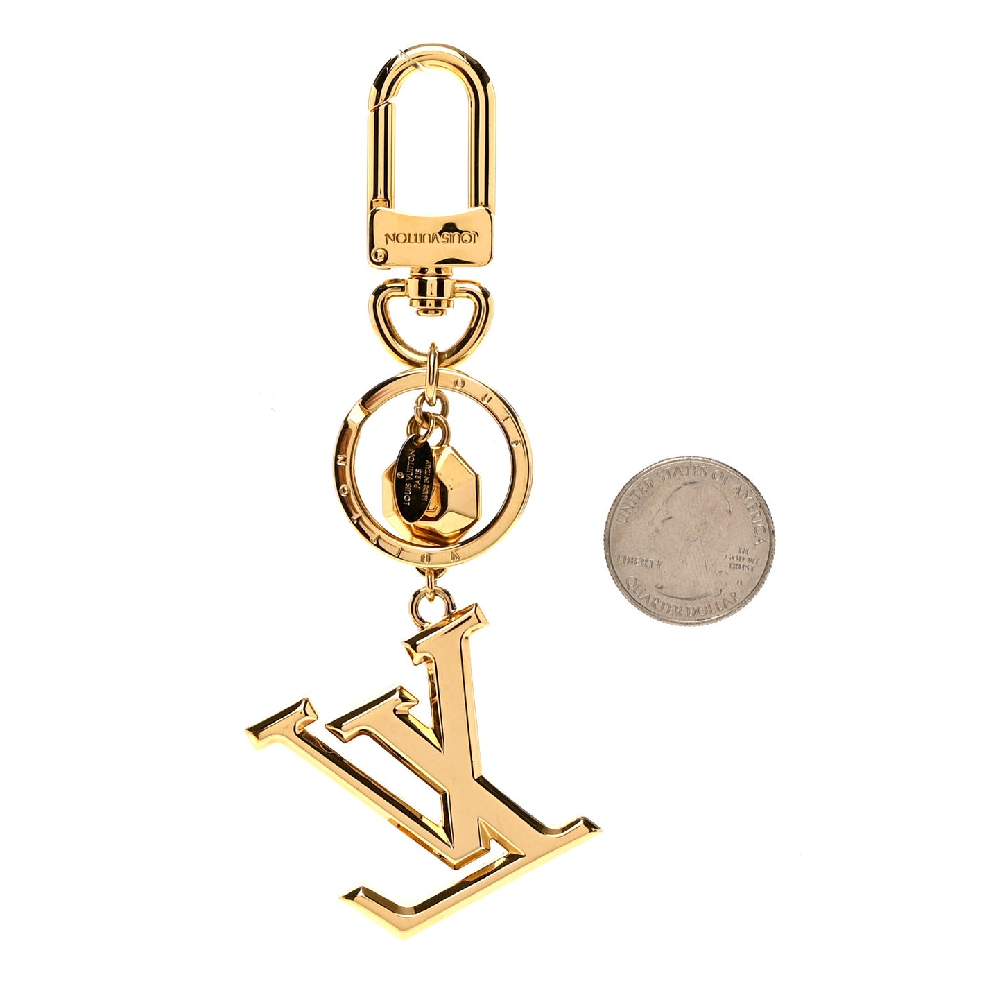 Metal LV Facettes Bag Charm Key Holder Gold