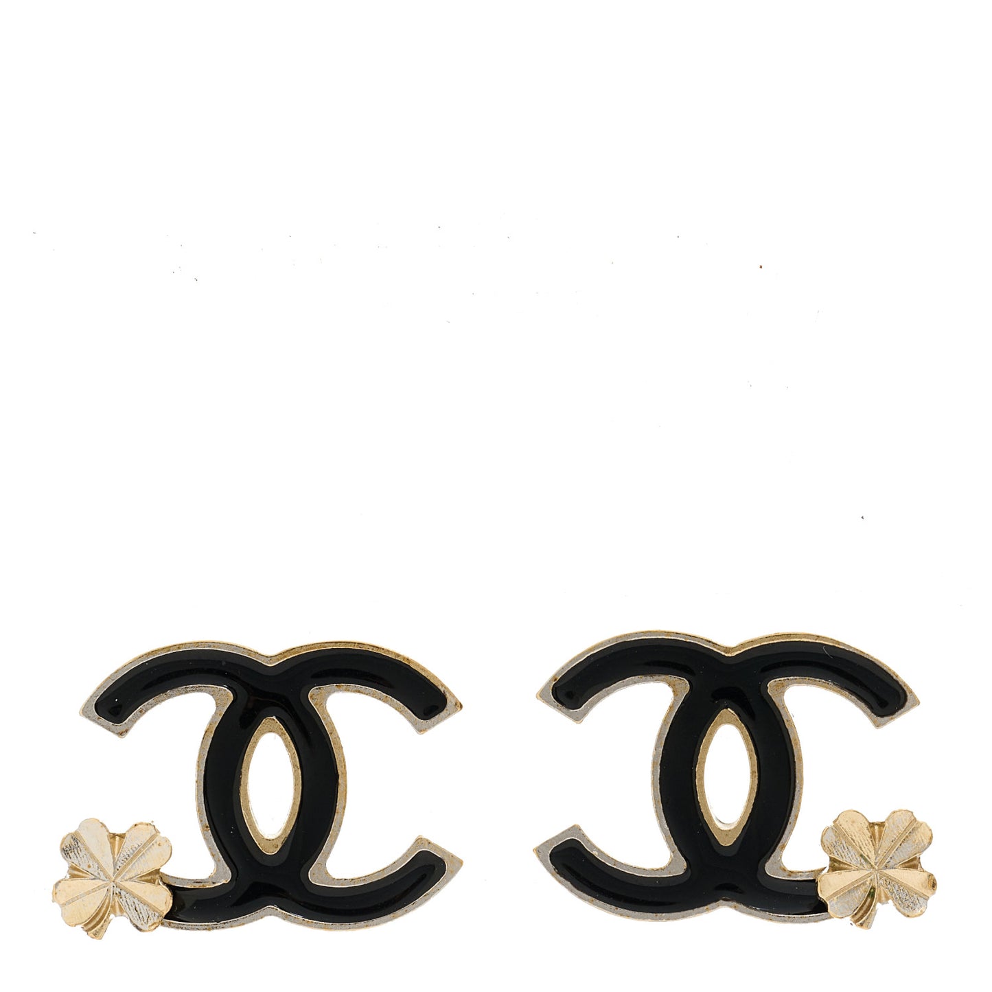 Enamel CC Clover Earrings Black Gold
