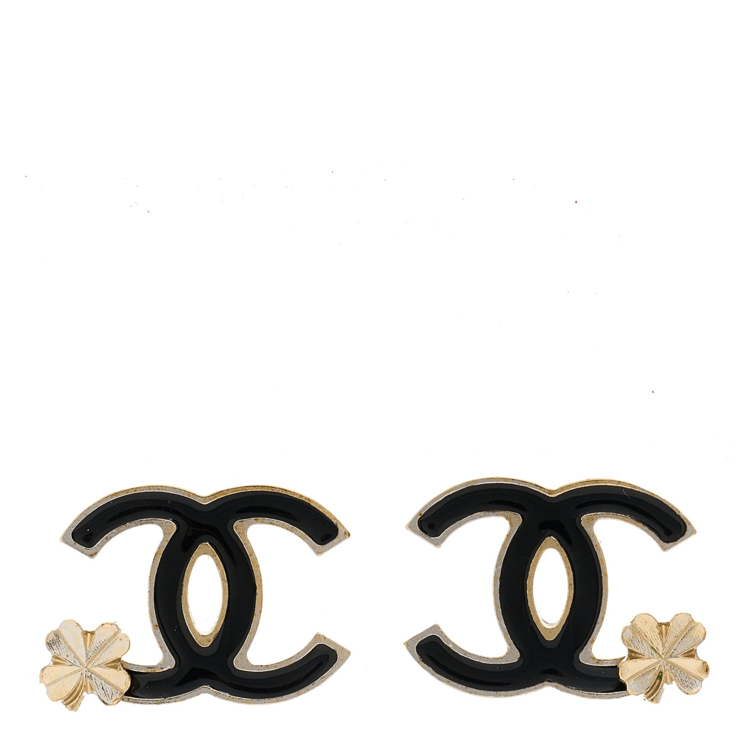Chanel Enamel CC Clover Earrings Black Gold 1 of 5