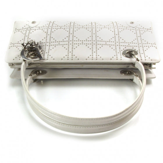Lambskin Cannage Studded East West Lady Dior White
