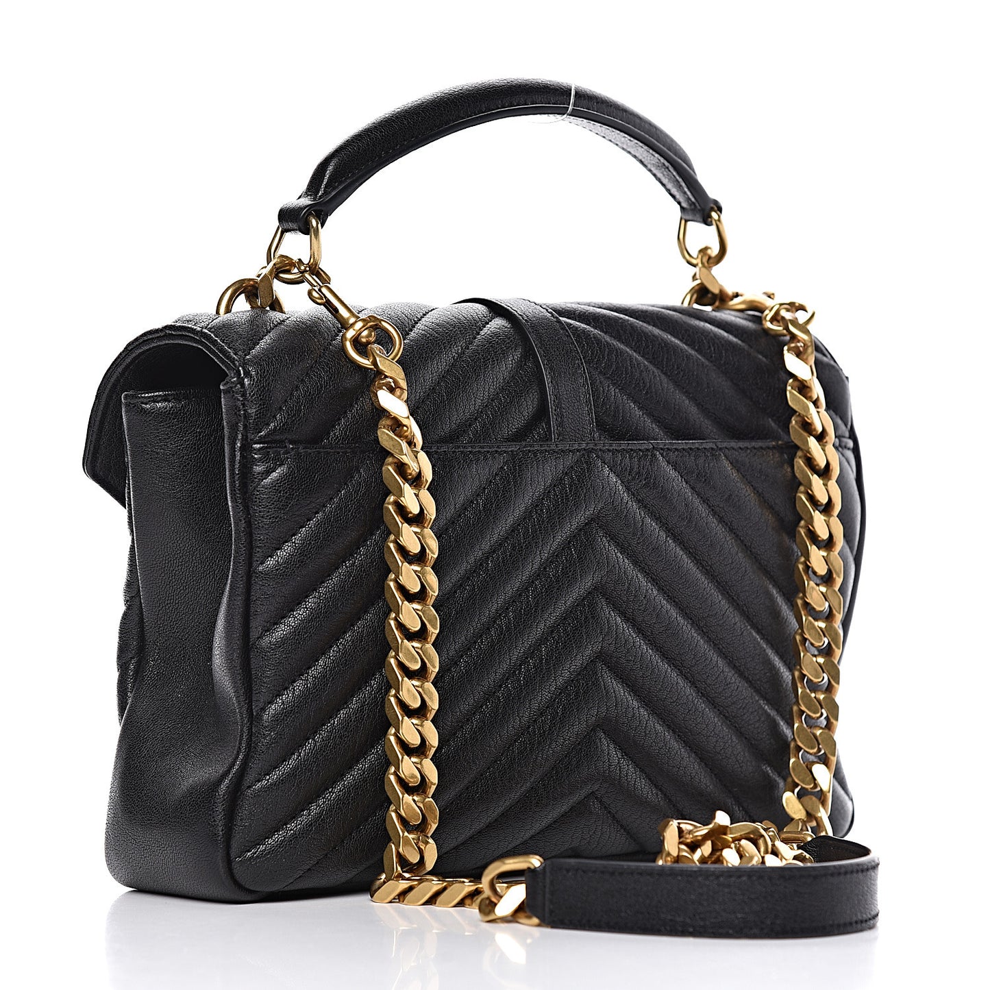Sheepskin Matelasse Chevron Monogram Medium College Bag Black