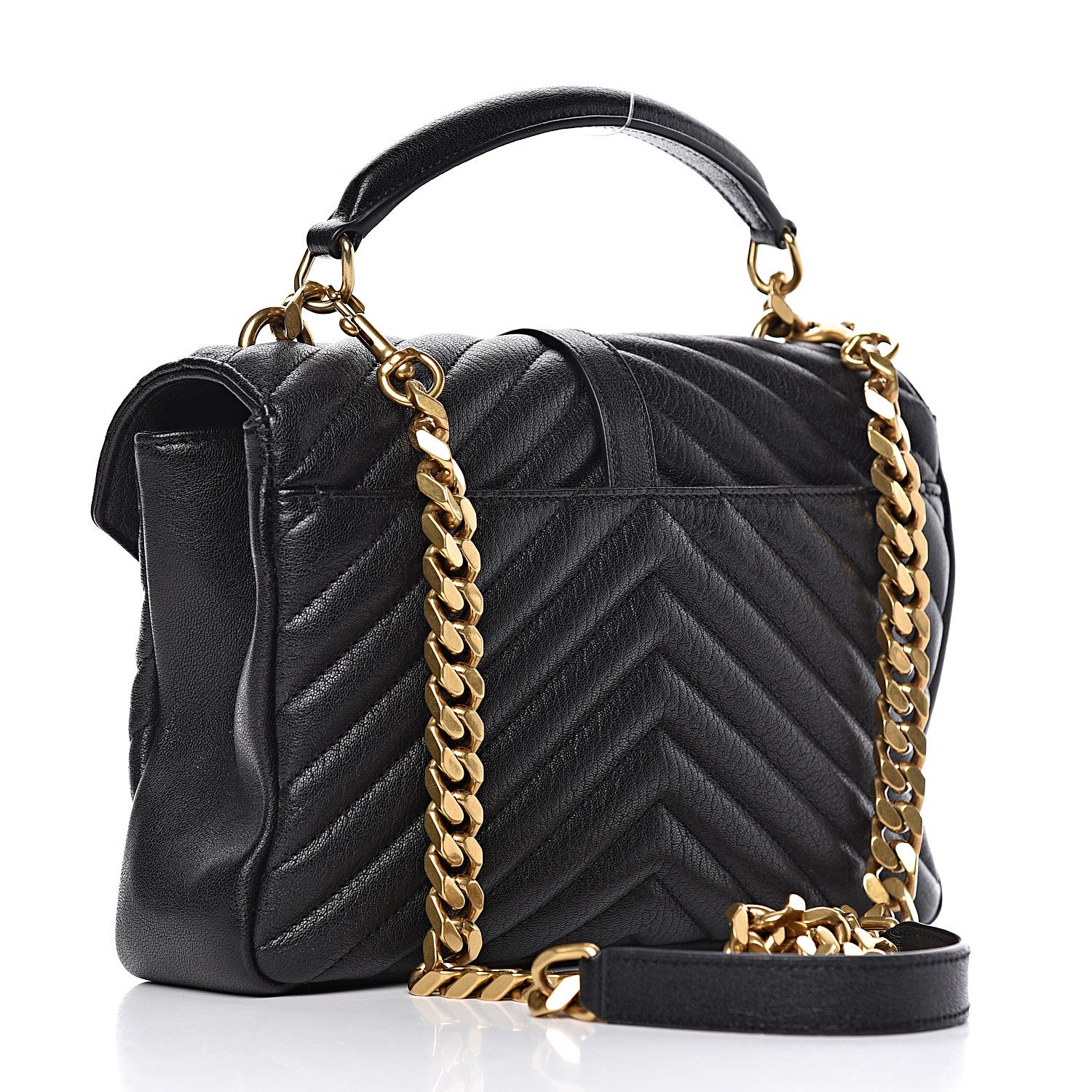 Saint Laurent Sheepskin Matelasse Chevron Monogram Medium College Bag Black 3 of 11