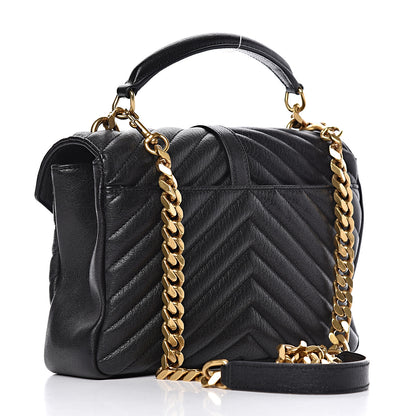 Saint Laurent Sheepskin Matelasse Chevron Monogram Medium College Bag Black 3 of 11