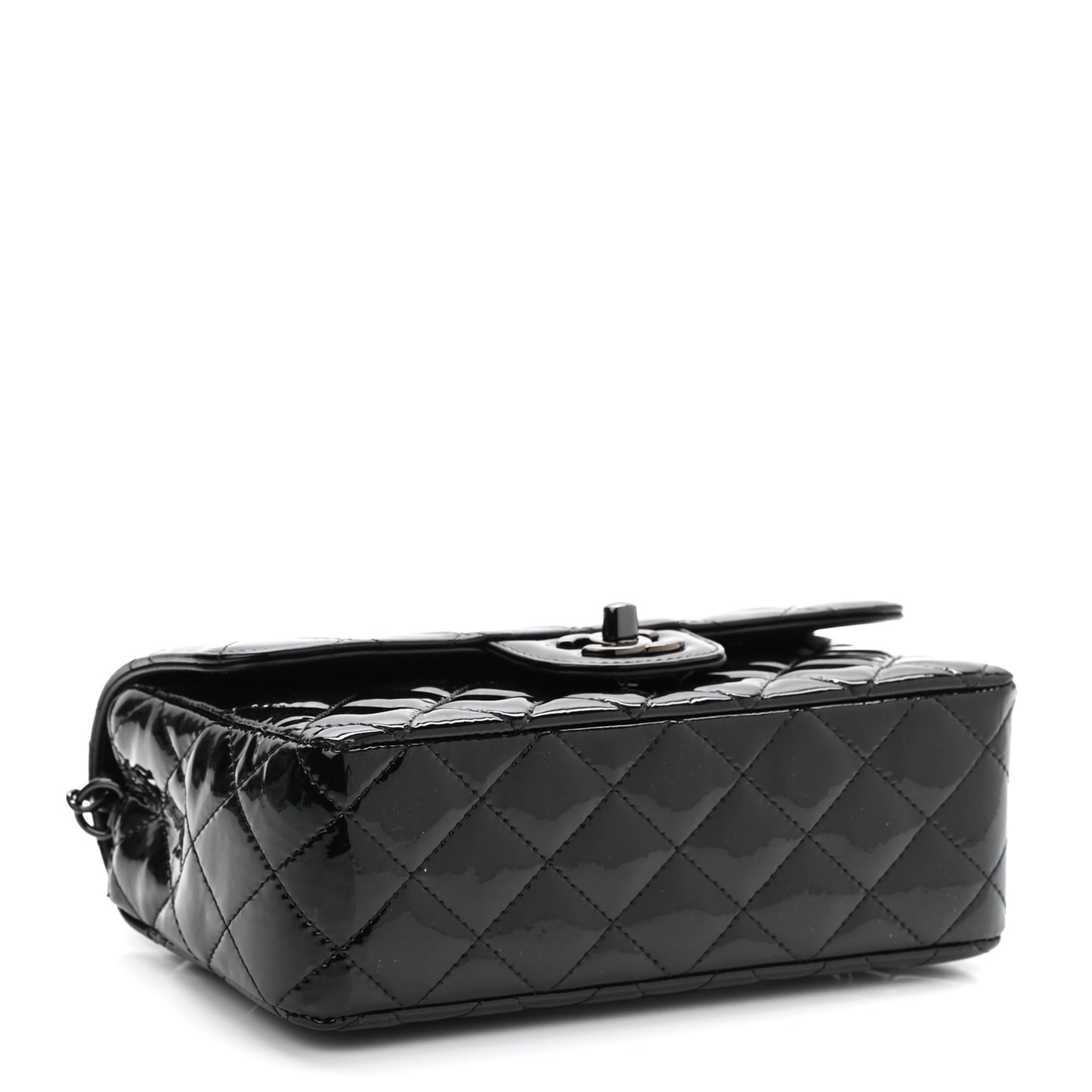Patent Calfskin Quilted Mini Rectangular Flap So Black