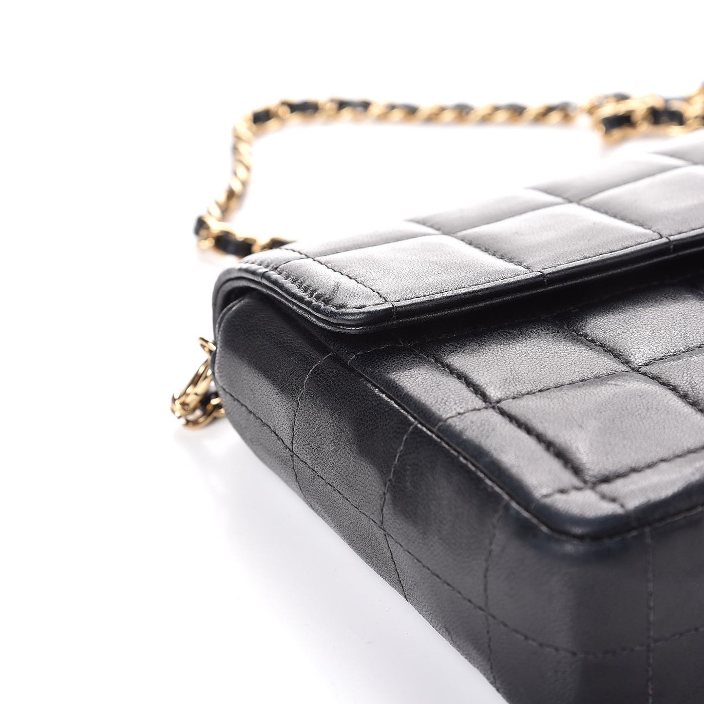 Lambskin East West Chocolate Bar Flap Black