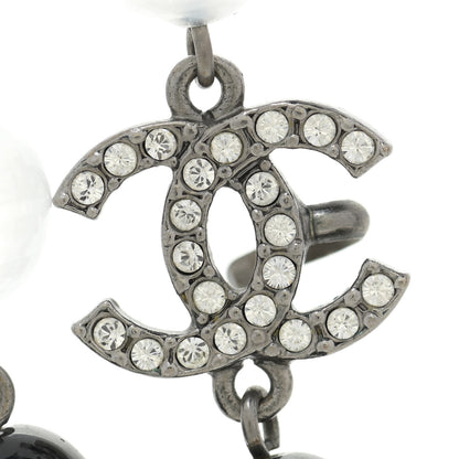 Chanel Pearl Beaded Crystal CC Long Necklace Black Silver 6 of 9