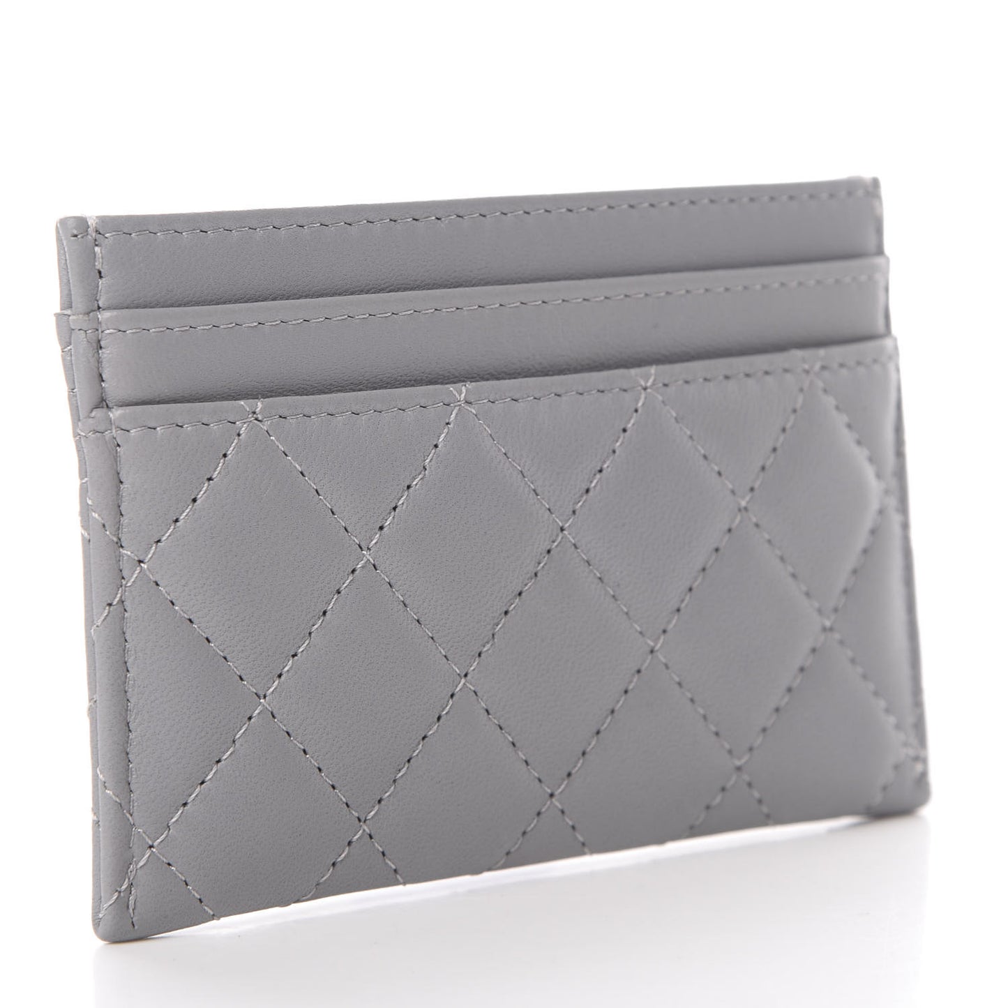 Lambskin Quilted Boy Card Holder Grey